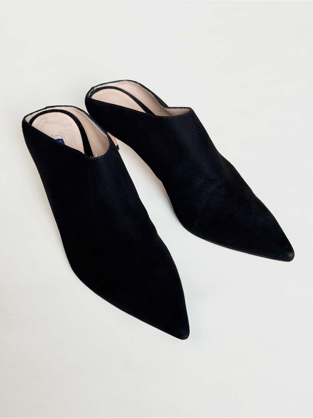 Stuart Weitzman Mira Black Suede Pointed Toe High Heel Mules - Size 6.5